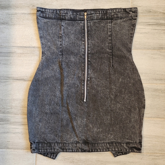 PrettyLittleThing PLT dress 8 black denim mini strapless seam jean short new - Picture 9 of 11